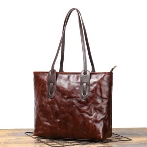 Ladies Head Cowhide Tote Retro Leather Shoulder Bag Women